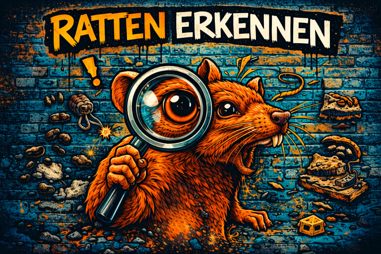 Rattenbefall frühzeitig erkennen Ratte mit Lupe – typische Spuren eines Rattenbefalls erkennen