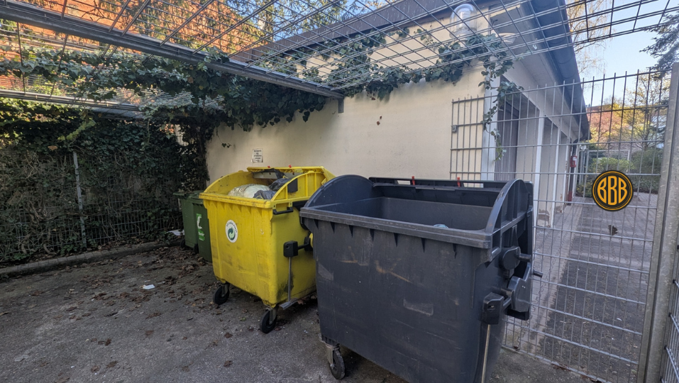 Rattenproblem an Müllplatz einer Wohnanlage in Fürth mit überfüllten Müllcontainern