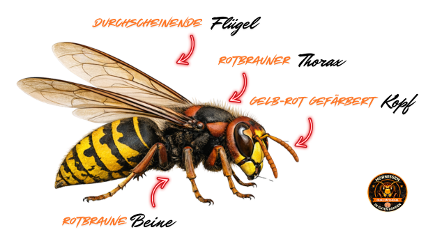Hornisse erkennen – Merkmale der Europäischen Hornisse (Vespa crabro) Europäische Hornisse (Vespa crabro) erkennen – typische Merkmale wie rotbrauner Thorax, gelb-roter Kopf, durchscheinende Flügel und rotbraun