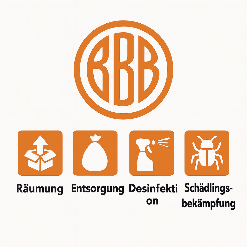 Logo mit Dienstleistungen: Räumung, Entsorgung, Desinfektion, Schädlingsbekämpfung.
