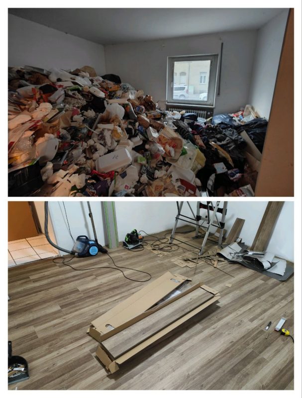 Gereinigter Wohnraum nach Wohnungsräumung mit vorbereitenden Bodenarbeiten