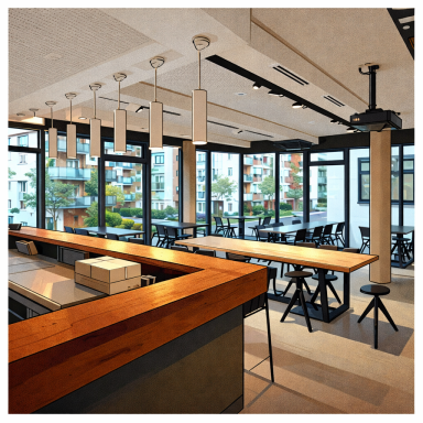 Moderner Besprechungsraum im Büro – Beispiel für präventives Schädlingsmanagement in Gemeinschafts- und Aufenthaltsbereichen.