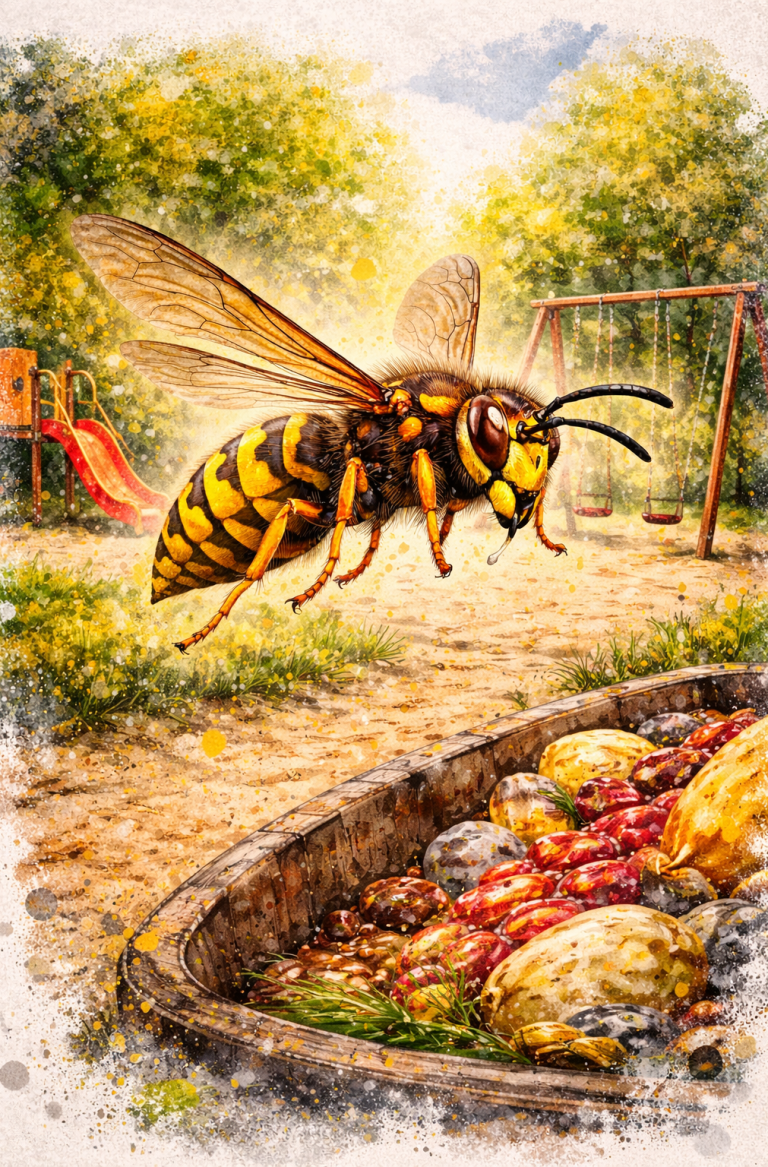 Hornissen und Wespe im Außenbereich von Kindergarten oder Schule