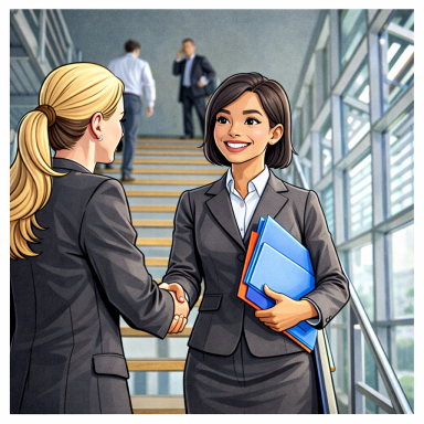 Mitarbeiterinnen im Bürogebäude – Beispiel für professionelles Schädlingsmanagement in Verwaltungs- und Unternehmensstandorten.