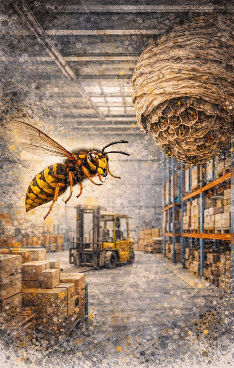 Wespennest in Lagerhalle oder Betriebsgebäude