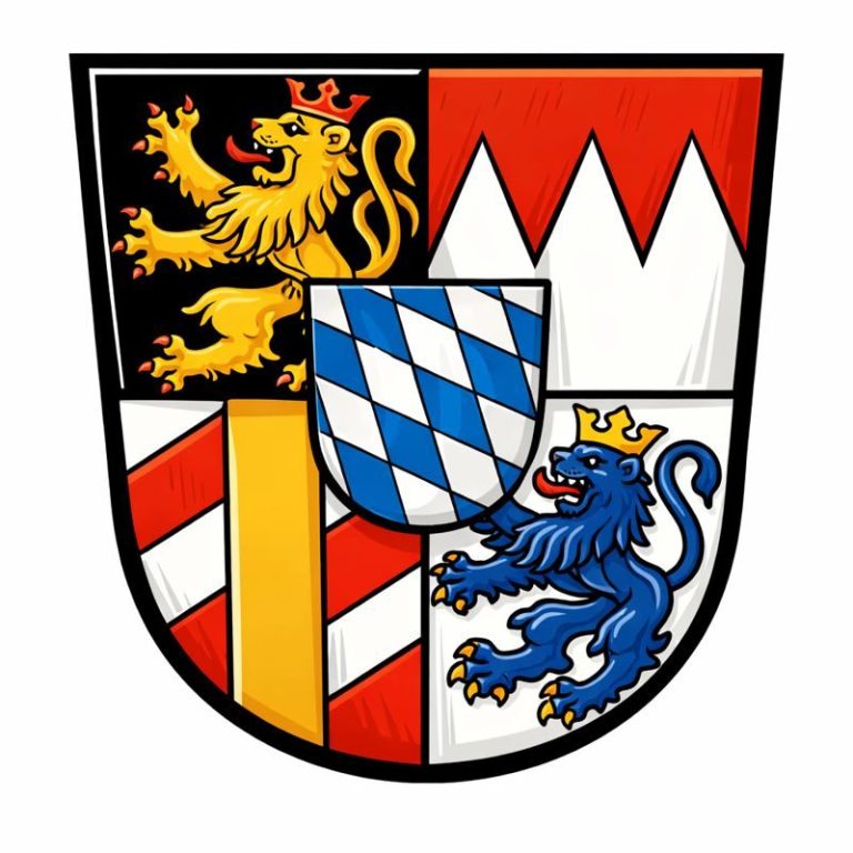 Historisches Bayerisches Staatswappen des Königreichs Bayern mit Krone und Schildfeldern von 1835.