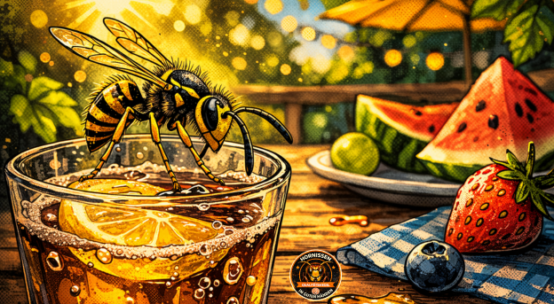 Wespe auf Getränk im Außenbereich